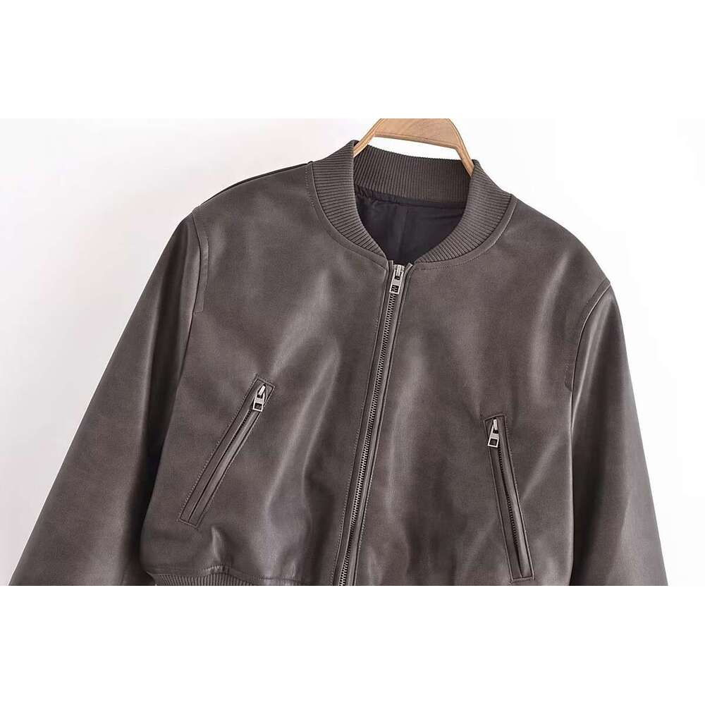 shanshi leather jacket women autumn new women's clothing faux leather pilot solid color top jacket for women