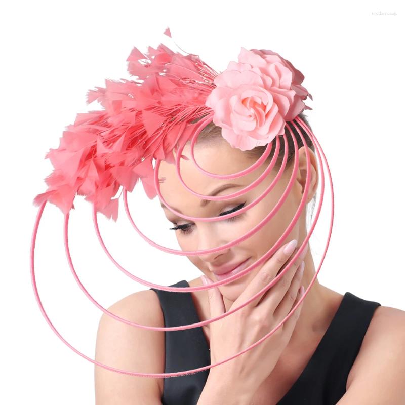 Gold Fascinator Hat Wedding Church Headpiece Women Formal Event Tea Chapeau Cap Party Elegant Bride Feather Millinery Femme