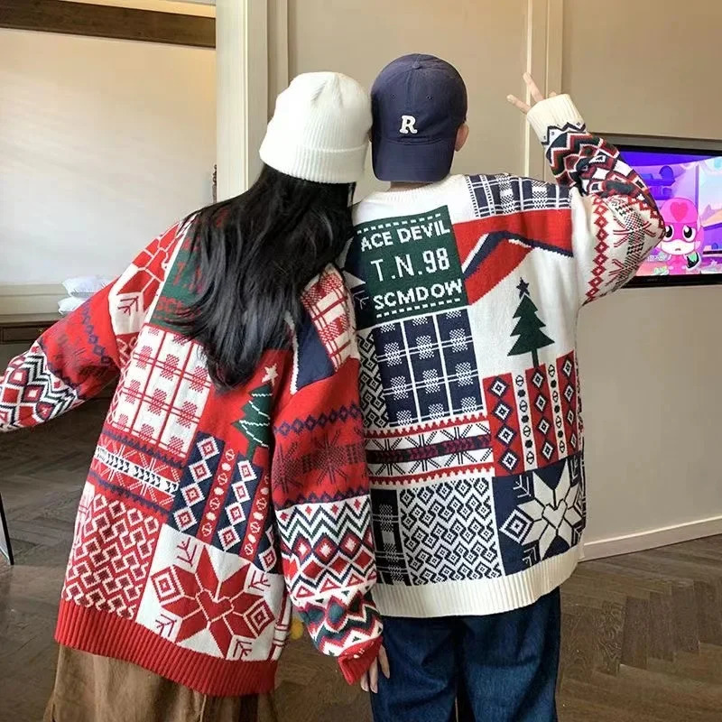 Christmas Style Pullover Sweater Women Y2K AutumnWinter Crew Neck Couples Knit Eve West Jacket 241108