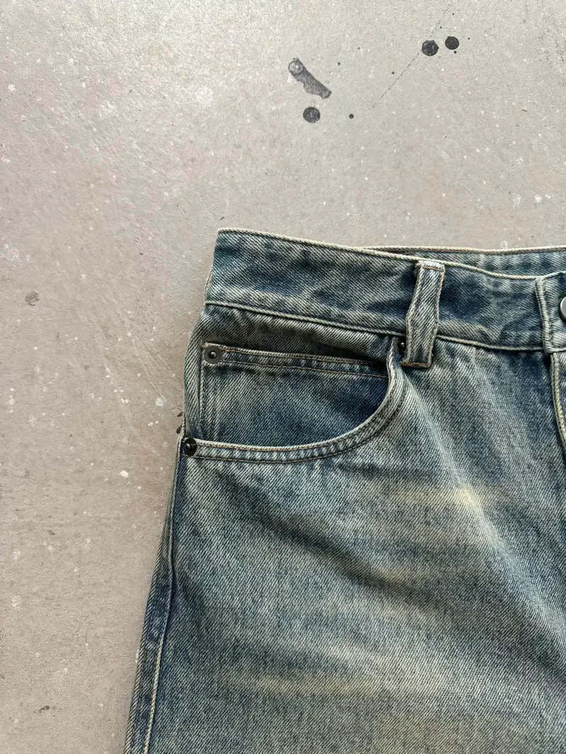 Streetwear Retro Bagged Jeans Mens Gothic Hip Hop Personality Harajuku Fashion Laundry Blue Straight Pants Y2K Wide Leg Mens Style 241108