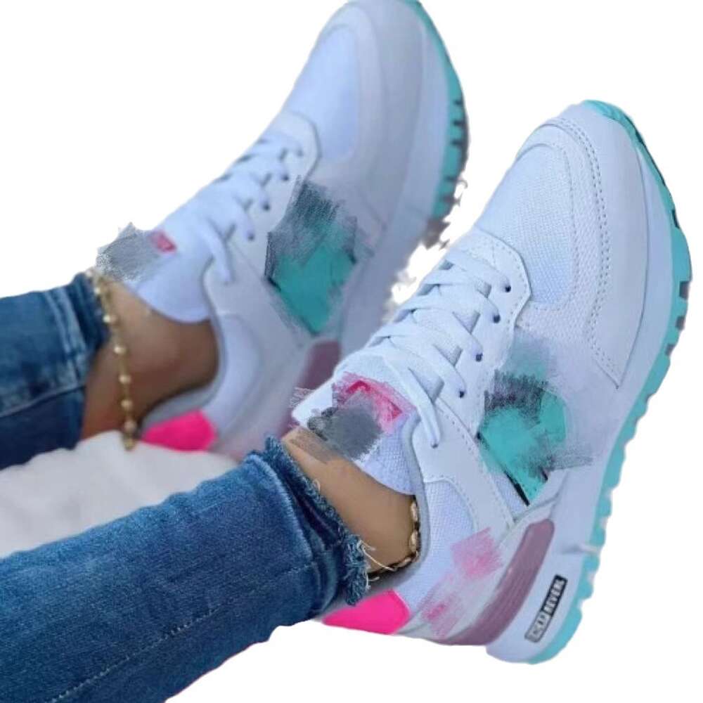 New Casual Sports With Thick Soles Color Matching Lace Up Canvas Shoes Running For Women OUTDOOR