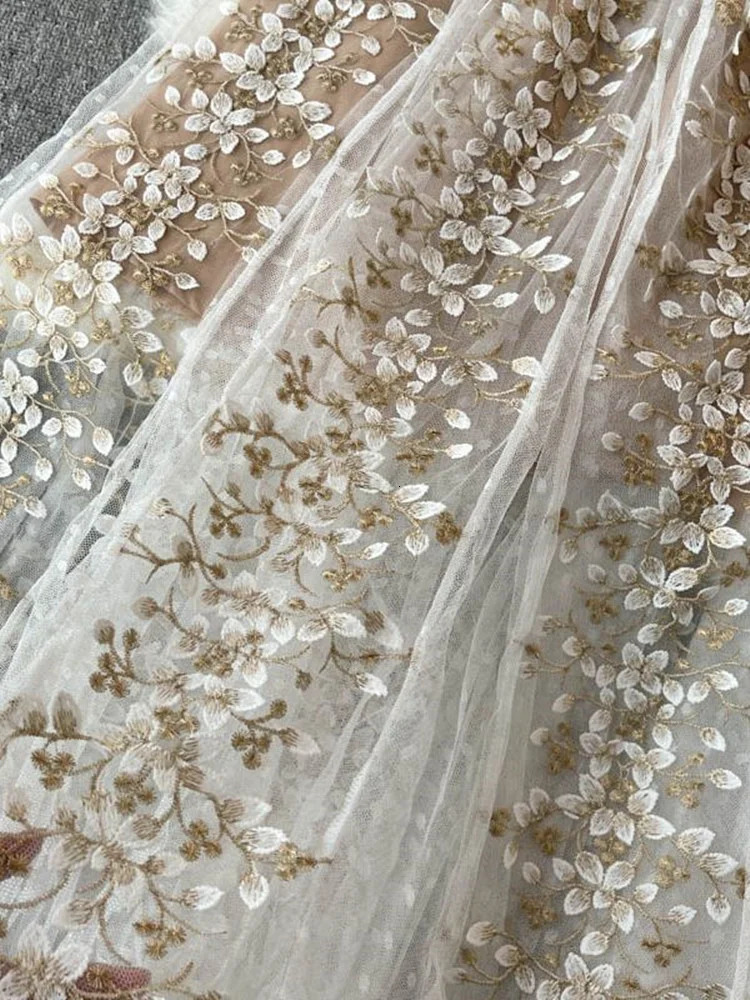 Lace Tulle Dress For Women 2023 Summer Fashion Embroidered Elegant Vintage Dot Mesh Patchwork Evening Long Vestidos 240327