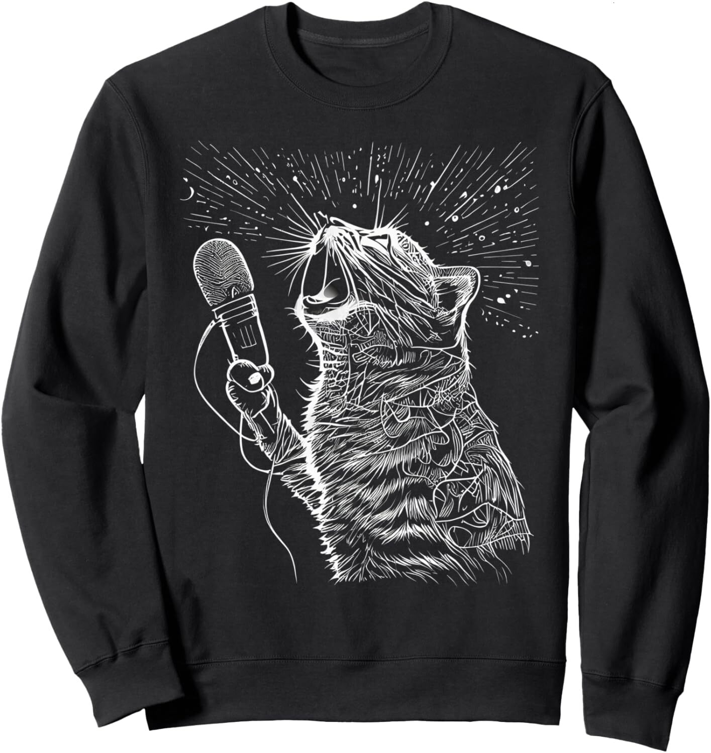 Long Sleeve Shirts for Men sweatshirt Cat Howl in Microphone Graphic Tees for Men Women Boys Girls Sweatshirt T shirt Tee Streetwear Casual tops cloth
