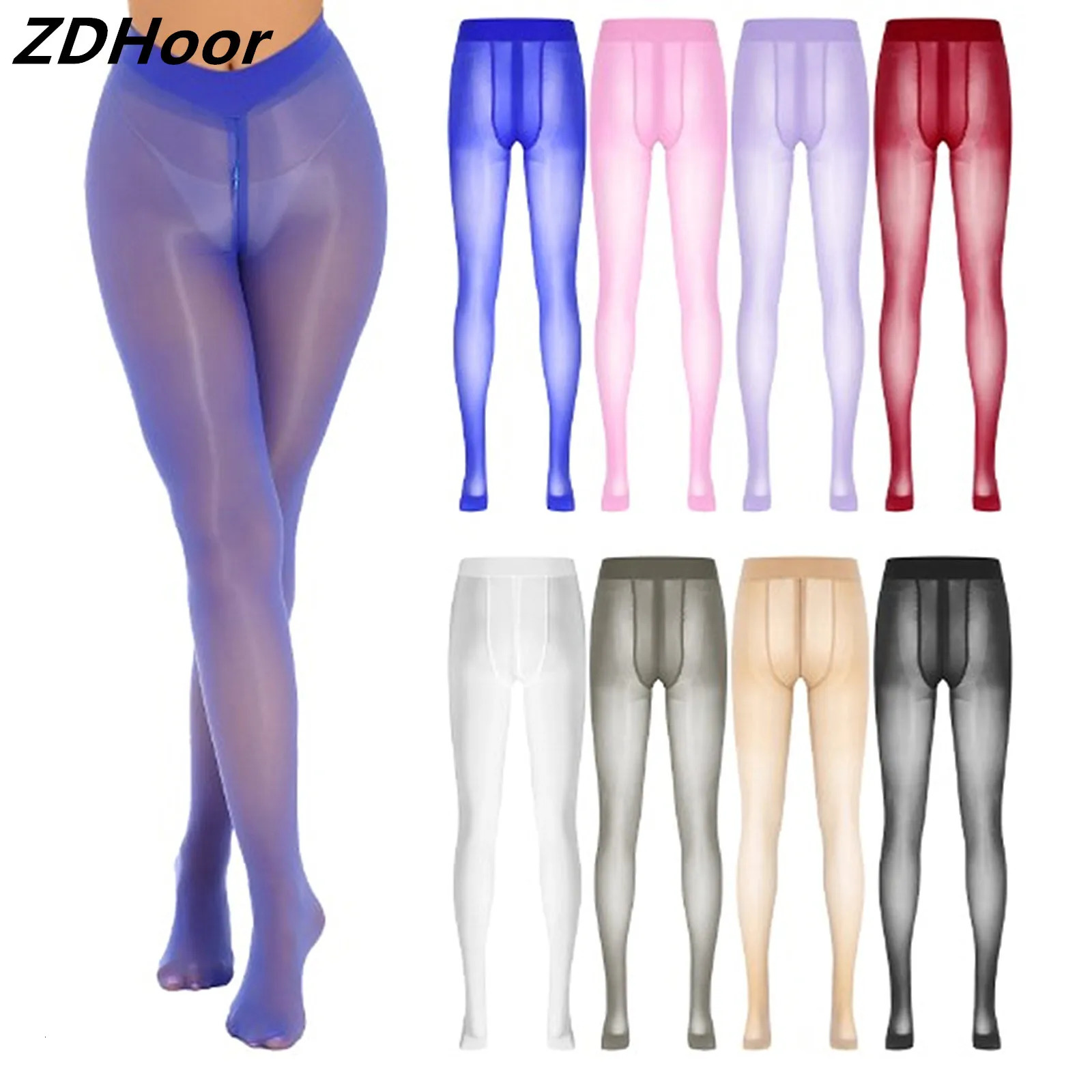 Sexy Womens Zipper Open Crotch Tights See-through Stretchy Pantyhose Sheer Solid Color Smooth Crotchless Leggings Underwear 240401