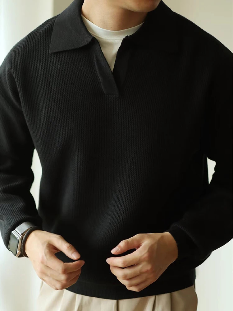 Casual Knitwear Mens Polo Shirt Knitted Long Sleeve Turndown Collar Sweater Men Leisure Solid Color Jumper Tops Sweaters 241111