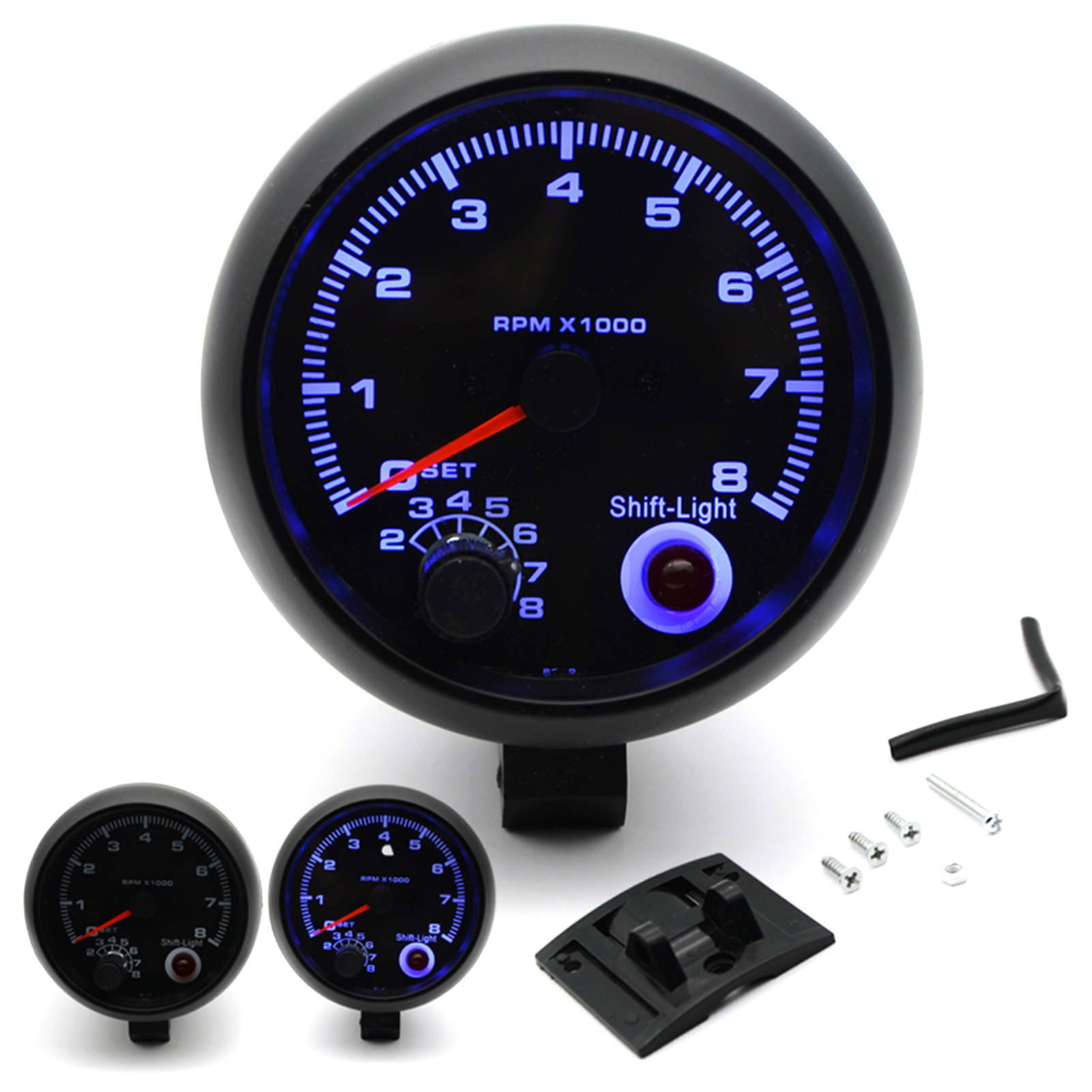 3.75inch Car Universal Black Tachometer Gauge Blue Inter light 0-8000 RPM For 1 2 3 4 5 6 7 8 Cylinder Gasoline Vehicles