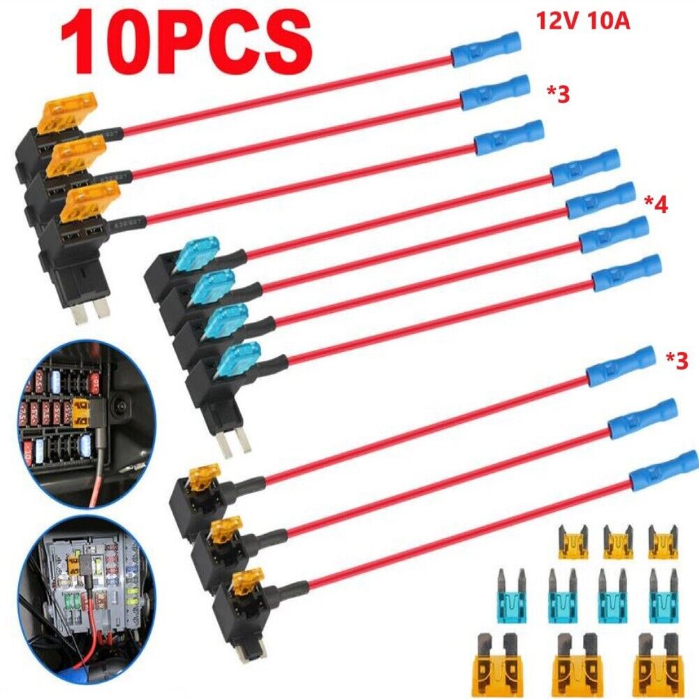10pcs 3 Types 12V Car Additional Circuit Fuse Adapter Holder With Connector & Blade For Auto Black Boxes Alarms Remote Starters