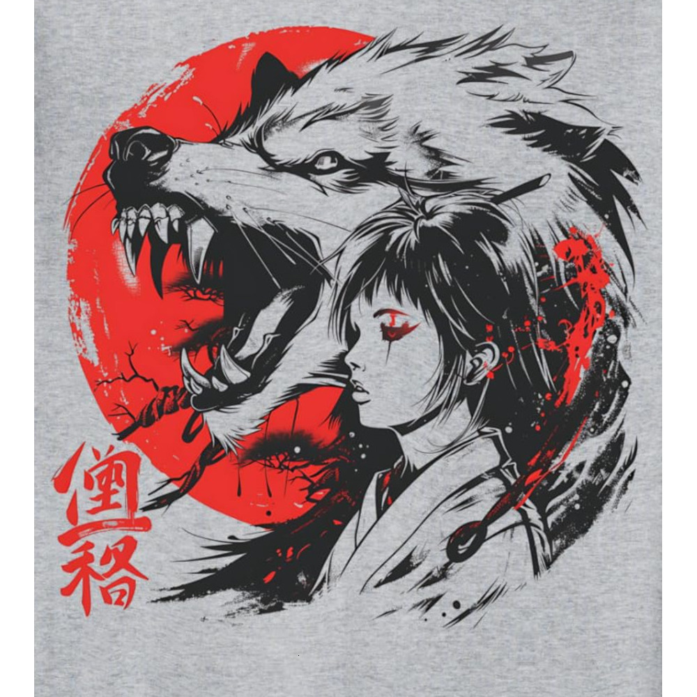 Long Sleeve Shirts for Men sweatshirt Japanese Anime Wolf Girl Red Sun Graphic Design Sweatshirt T shirt Tee Streetwear Casual tops clothes