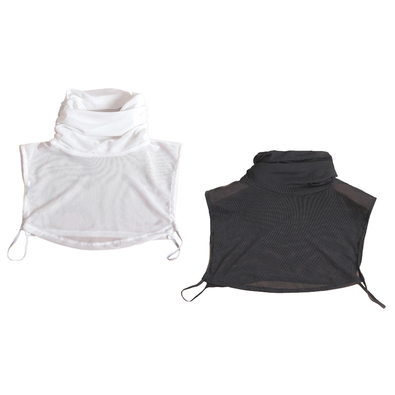 Womens Ruched Fake Turtleneck Collar Detachable Dickey Solid Color Mesh Half Shirt Crop Top Pullover Mock Blouse Neck Warmer