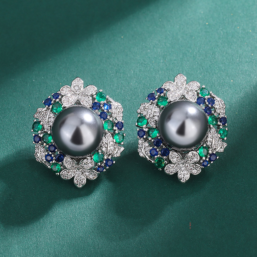 Luxury 12-14mm Black Pearl Lab Diamond Pendant Necklace Ring Earrings for Women Wedding Party Jewelry Sets Charms Birthday Gift