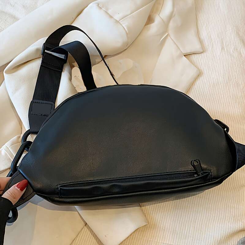 Fashion Trendy Letter Pattern Fanny Pack Crossbody PU Leather Chest Bag with Chain Strap for Street Wear, Casual Day Outings, Music Festivals - Stylis