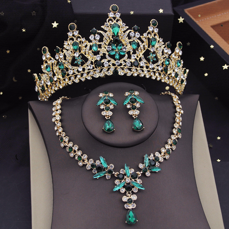 Gorgeous Purple Crown Bridal Jewelry Sets for Women Tiaras Necklace Earring Wedding Choker Set Bride Evening Jewelry Accessories