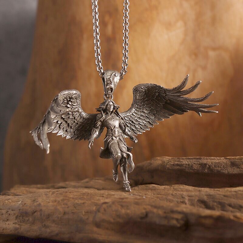 Personality Delicate Mythical Character Lucifer Black Winged Angel Pendant Necklace for Men Women Pagan Vintage Gothic Jewelry