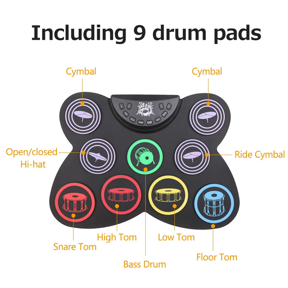 Midi Drum Kit 9 Pads Portable Drums Pedal Controller USB with Drum Sticks Touch Sensitivity Great Holiday Birthday Gift for Kids