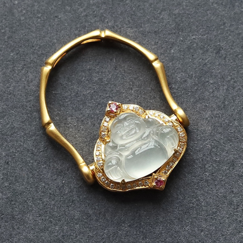 Silver inlaid natural ice jade chalcedony Buddha rings for women dual purpose ring pendant classic Chinese style jewelry