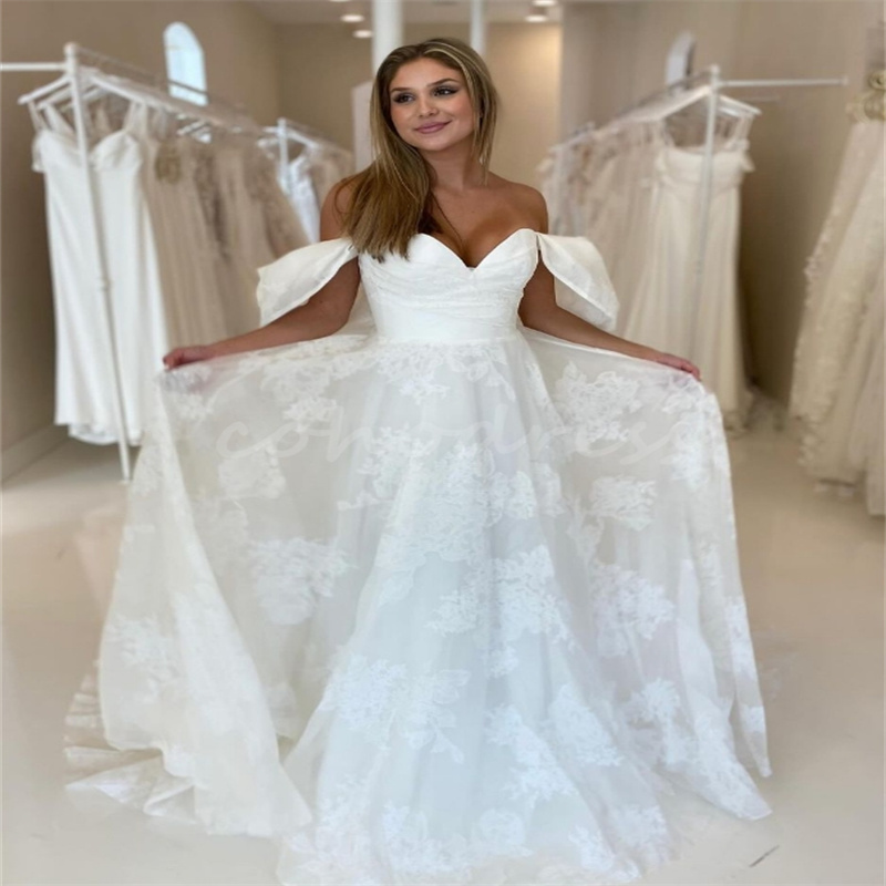 Off Shoulders Country Wedding Dresses Plus Size A Line Lace Garden Beach Bride Dress Elegant Robe De Mariee Western Gelinlik Modest Arabic Vestio De N