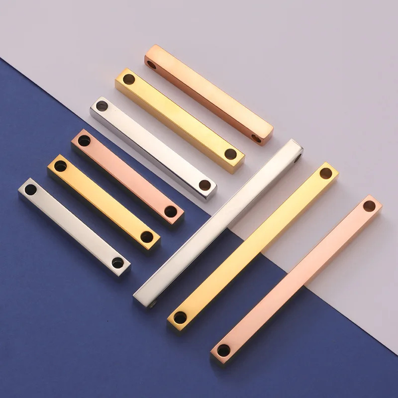 Personalized Stainless Steel 3D Bar Double Hole Stamping Bar Customization Bar Charm DIY Carving Necklace Free Carving 241108