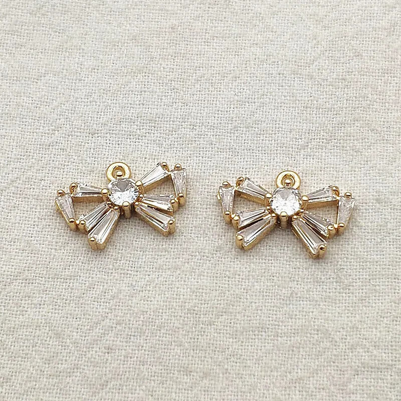 incoming 17X11mm 50 piece ribbon/bow charm cubic zirconia pendant used for handmade necklaces/earrings DIY accessories jewelry discovery 241108