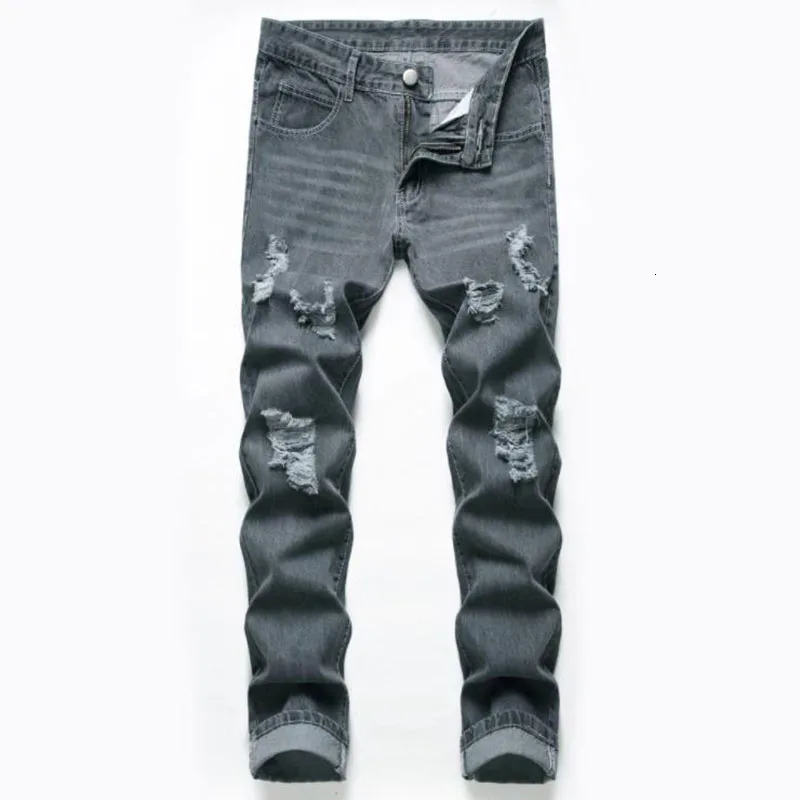 Mens Ripped Jeans Spring Autumn ner Slim Fit Black Gray Denim Pants Male Distressed Destroyed Trousers 241111