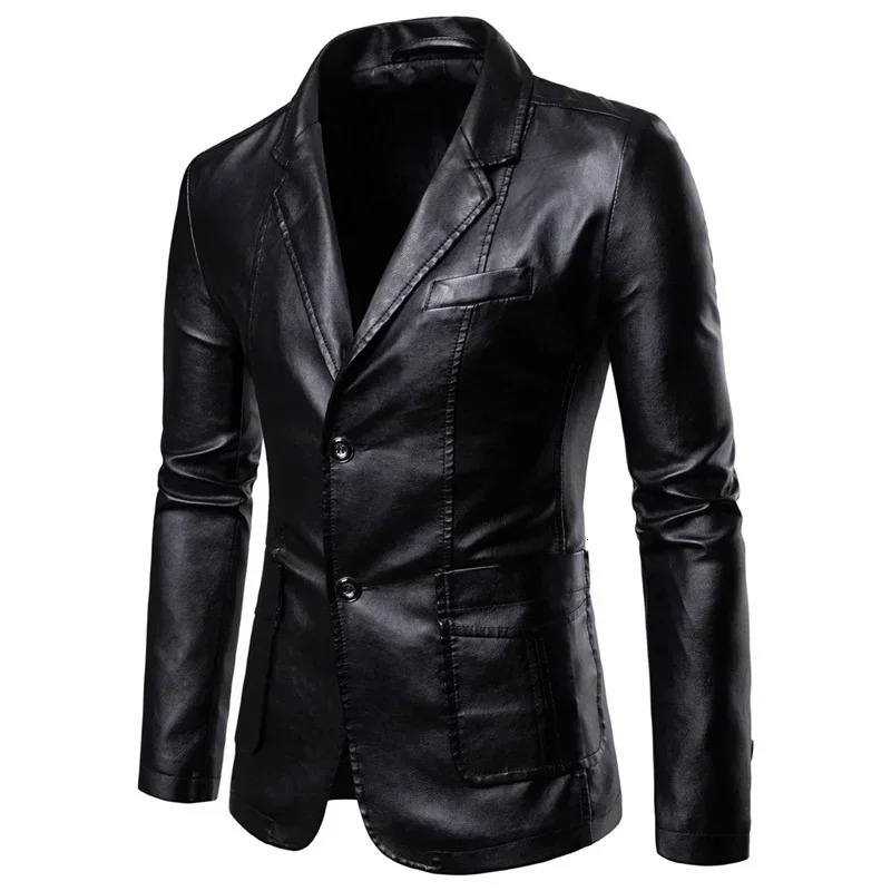 2024 Men Slim Autumn Causal Vintage Leather Jacket Coat Design Motorcycle Biker Zipper Pocket PU 241108