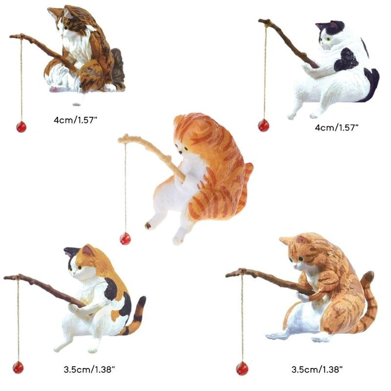 Fishing Cat Ornaments Aquarium Decoration Fish Landscaping Cartoon Cat Statue Mini Resin Figurine Home Decorations
