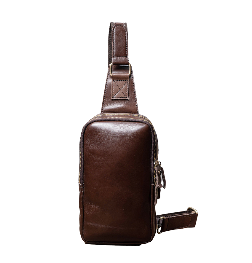 Chest Bag Crossbody Bag for Men 3 Colors Vintage Cowhide Genuine Leather Day Pack Casual Messenger Bags with Adjustable Strap