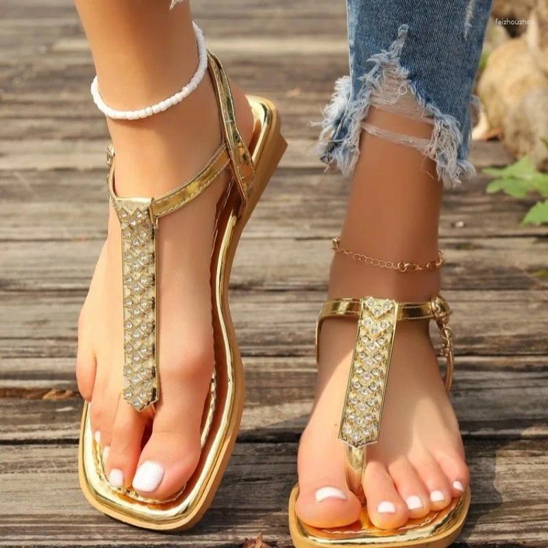 Sandals Designer For Women 2024 Summer Simple Gold Women's Open Toe Large Size Casual Comfortable Beach Ladies Shoes