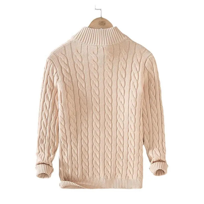 Autumn Winter Men pullover Sweater Mens Stand Collar Half Zip Cotton 100% Thickened Knit Solid Color High Street Clothes 241111
