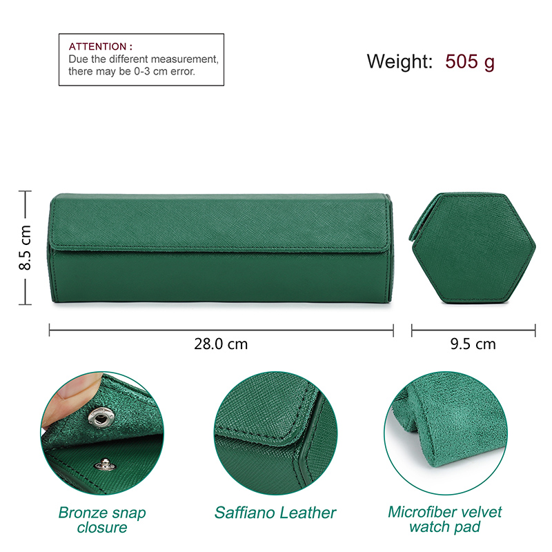 TOP 2/3/4Slots Watch Roll Box Saffiano Genuine Leather Watch Travel Roll Box Jewelry Storage Organizer Green Portable Watch Case