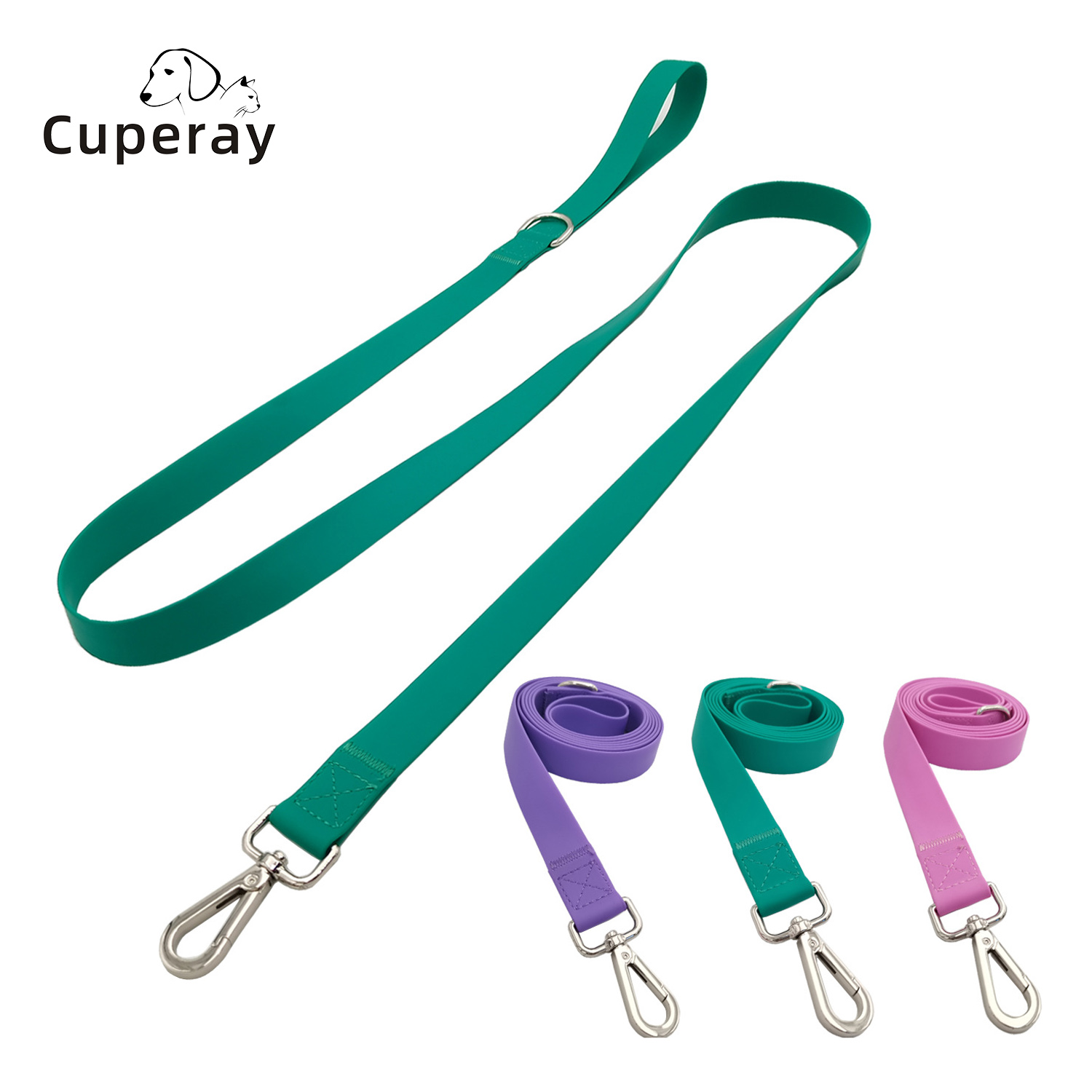 Pvc Dog Leash Wrap Rubber Webbing Waterproof 150cm Dog Leash Silicone with D-ring & Metal Fastener for Dog Walking and Training