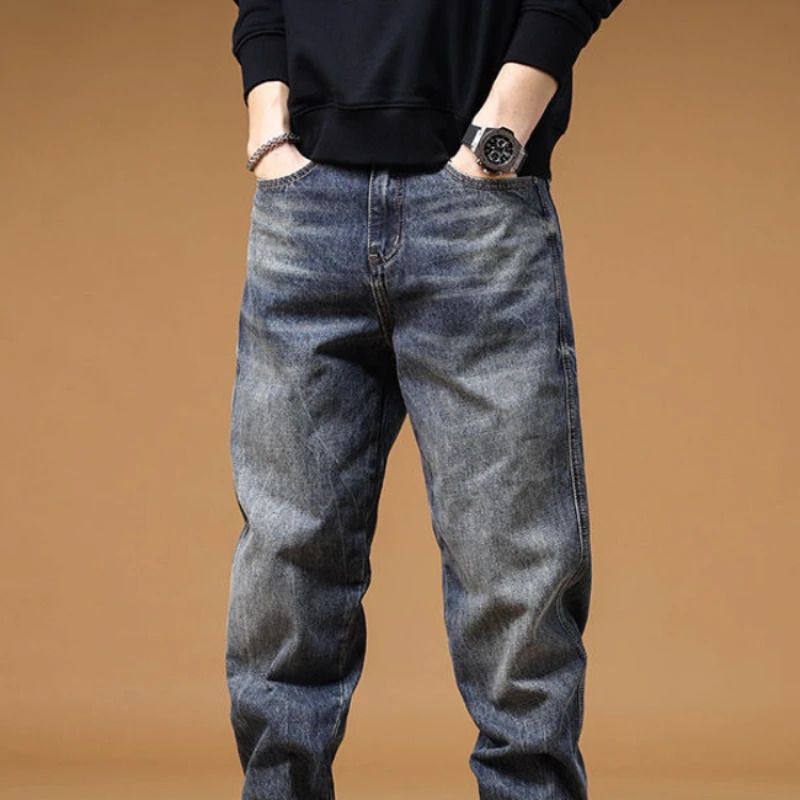 Mens straight jeans mens jeans with pockets Trouser harem bag regular Y2k streetwear retro style 241108