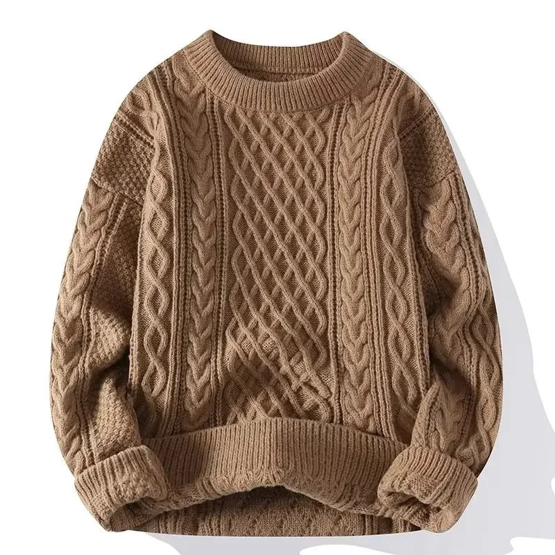 Trendy Knitted Sweater For Men Casual Round Neck Warm Inner Loosefit Pullover Cozy Soft Supple Fall Winter Fashion 241111