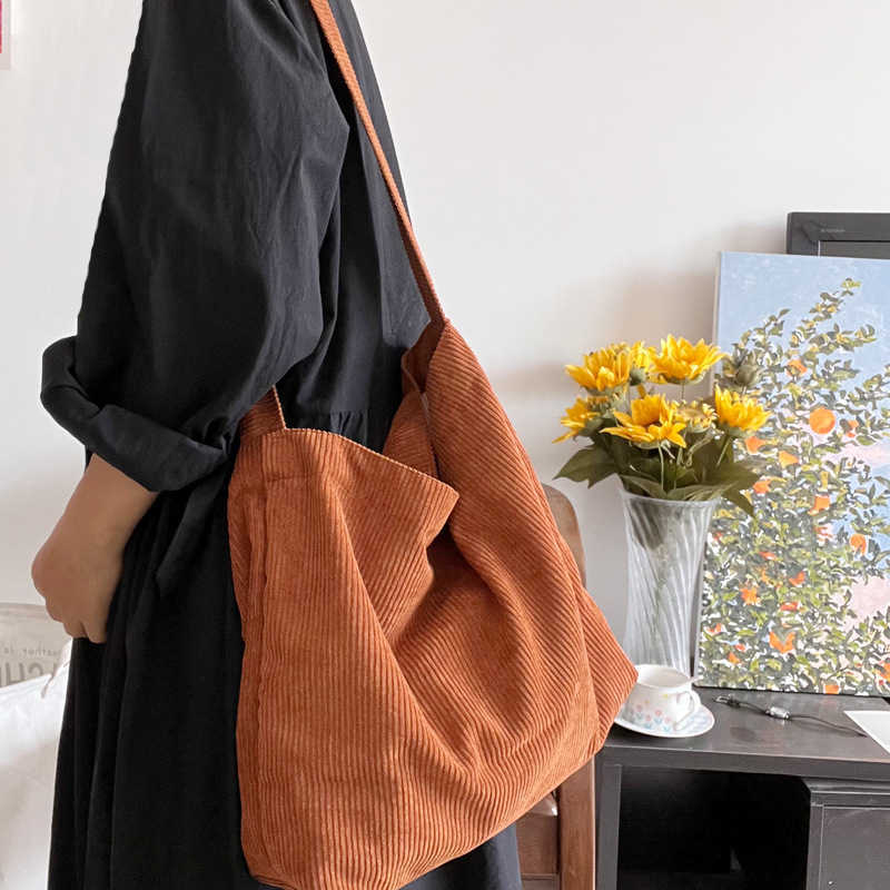 corduroy crossbody bag with large capacity autumn winter, Meilad color versatile shoulder bag, artistic women's bag 241115