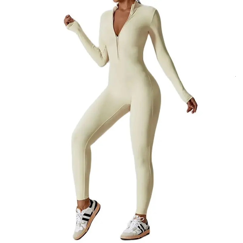 Women Jumpsuits One-Piece Suit Zipper Long Sleeved Yoga Set Gym Push Up Workout Clothes Fitness Bodysuit Tight fitting Tracksuit 241111