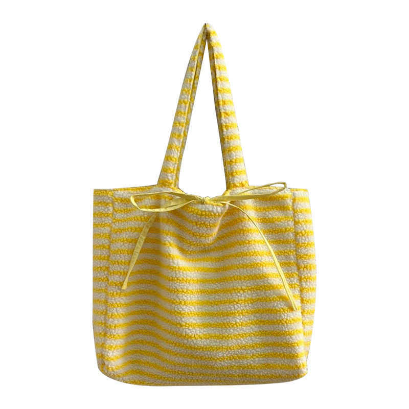 striped plush autumn winter style large capacity simple versatile reversible bag, college style 241115