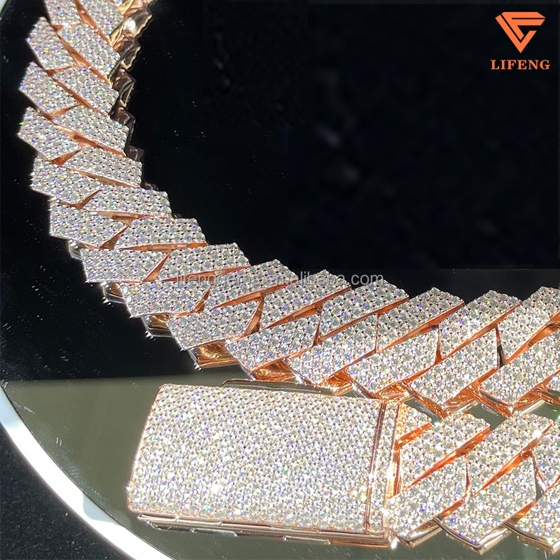 Custom 18mm Hip Hop Cuban k Chain Necklace Rose Gold Plated Iced VVS Moissanite Dia Sier Gift for Men