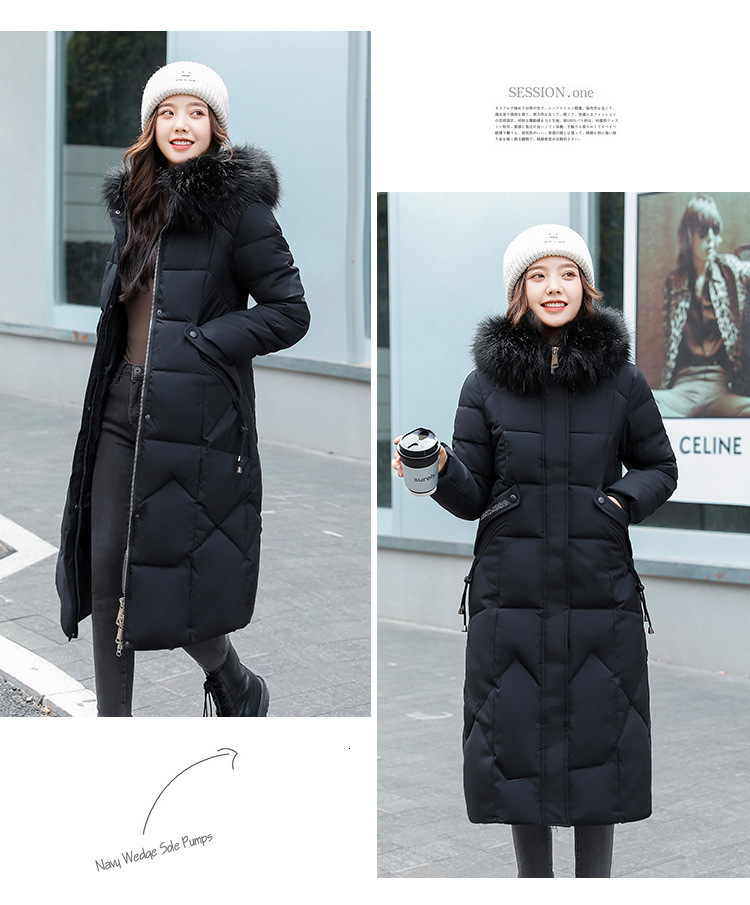 2024 plus size cotton jacket for women long Korean version waist and knee length cotton jacket big fur collar cotton jacket for women C18110601