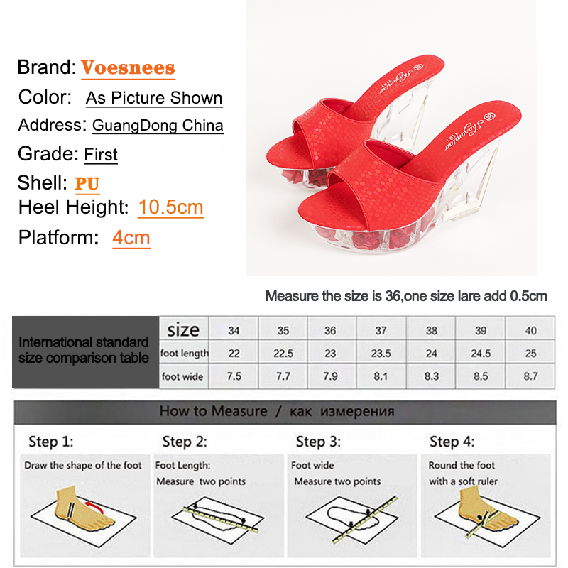 Wedges Women's Sandals Rose Waterproof Platform Clear Heel Ladies Peep Toe Slides 10.5CM High Heels Summer Women's Slippers