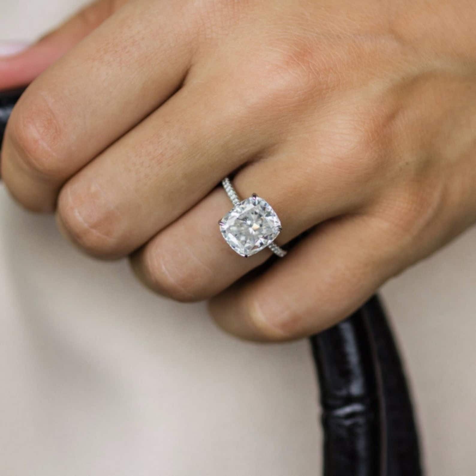 3.00CT VVS Cushion Cut Real Moissanite Engagement Hidden Halo White Gold Ring gorgeous