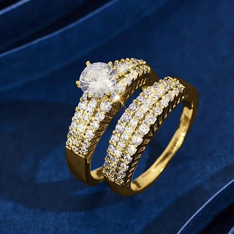 Solitaire ring luxury round geometric crystal ring women couple combination ring white diamond wedding ring wedding jewelry