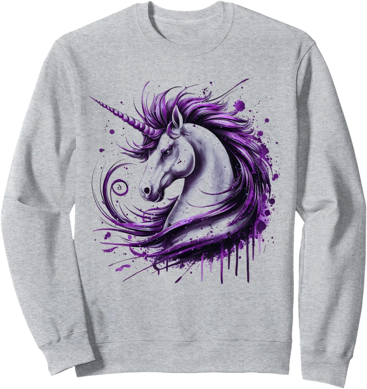 Long Sleeve Shirts for Men sweatshirt Unicorn Fantasy Art Purple Mane Abstract Splash Design Sweatshirt T shirt Tee Streetwear Casual tops clothes