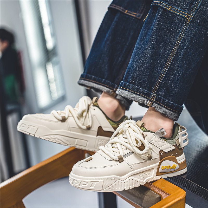 Men's Versatile Trendy Hong Kong Style Leather Surface Soft Soled Sports Leisure Shoes.