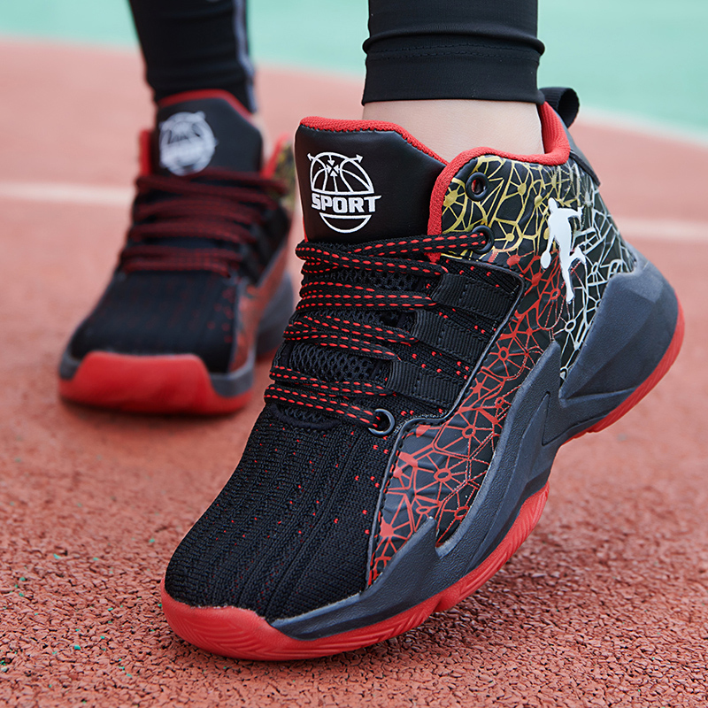 Children Basketball Shoes Casual Breathable Lightweight Couple Trainers Rubber Soled Comfortable Training Sneakers for Kids