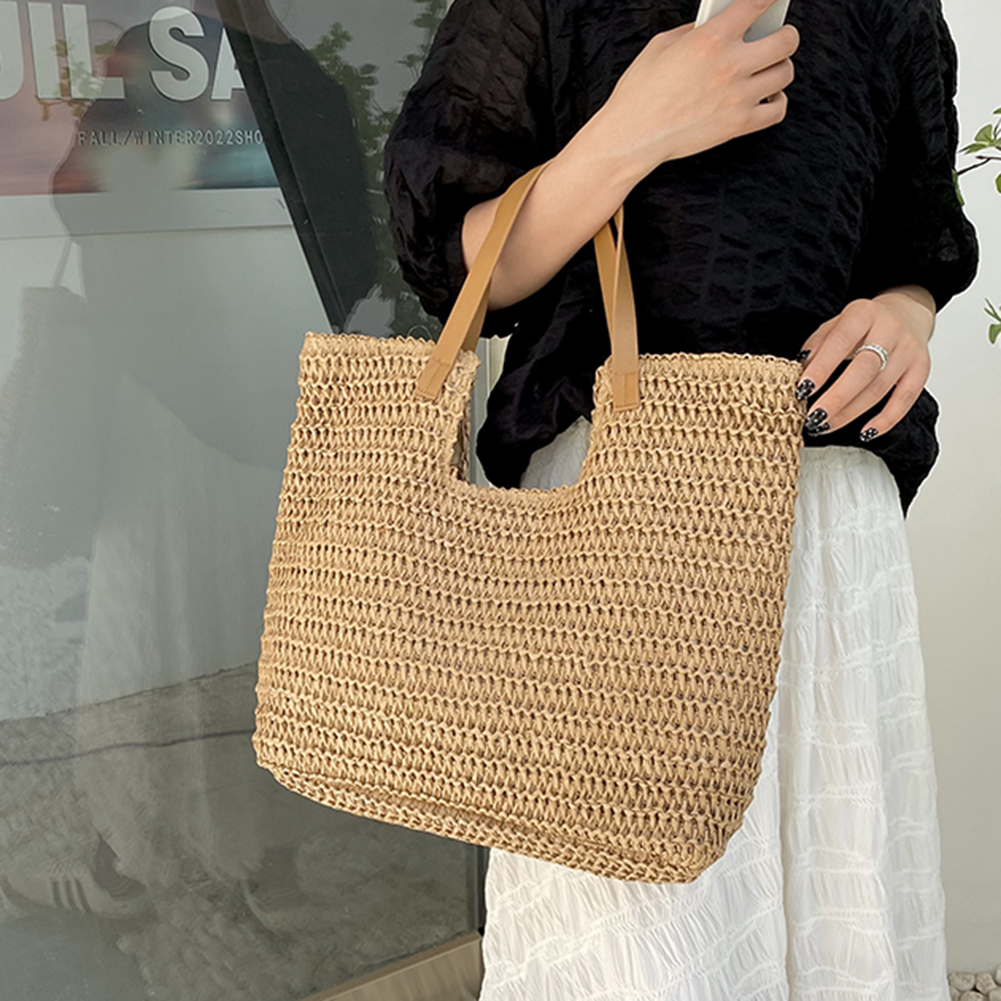 Summer Straw Bags for Women Shoulder Bags Handbags Rattan Woven Top Handle Bag Hollow Raffia Crochet Beach Bag Casual Totes 2023