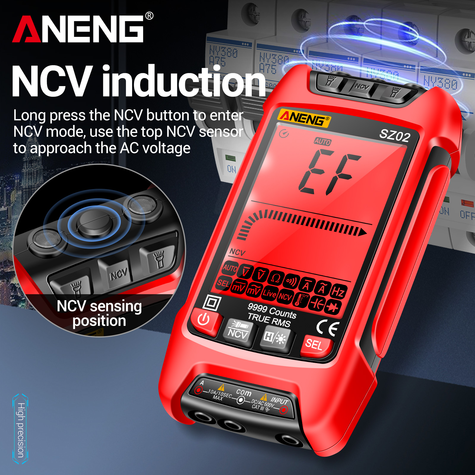 ANENG SZ02 Smart Digital Multimeter 9999 Counts NCV Universal Meter Handheld Tester AC/DC Voltmeter Ammeter with Backlight