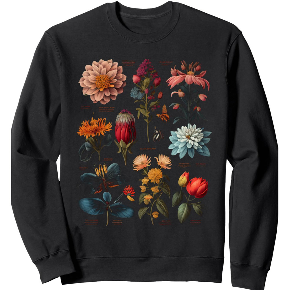Long Sleeve Shirts for Men sweatshirt Vintage Botanical Floral Flower Butterfly Nature Lover Gift Sweatshirt T shirt Tee Streetwear Casual tops clothe
