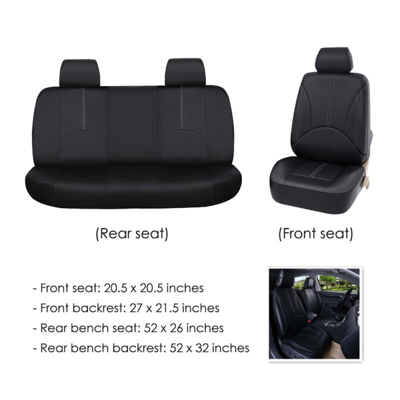 9pcs/Set 5 Seater Car Seat Covers PU Leather Front&Rear Bench Seat Protectors Detachable Headrests Universal Seat Covers Beige