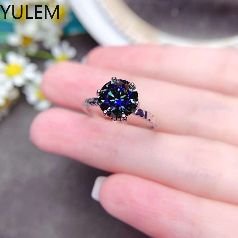 New 2CT Colorful Moissanite Diamond Solitaire Ring for Women Fine Jewelry 925 Sterling Silver Statement Engagement Wedding Gift