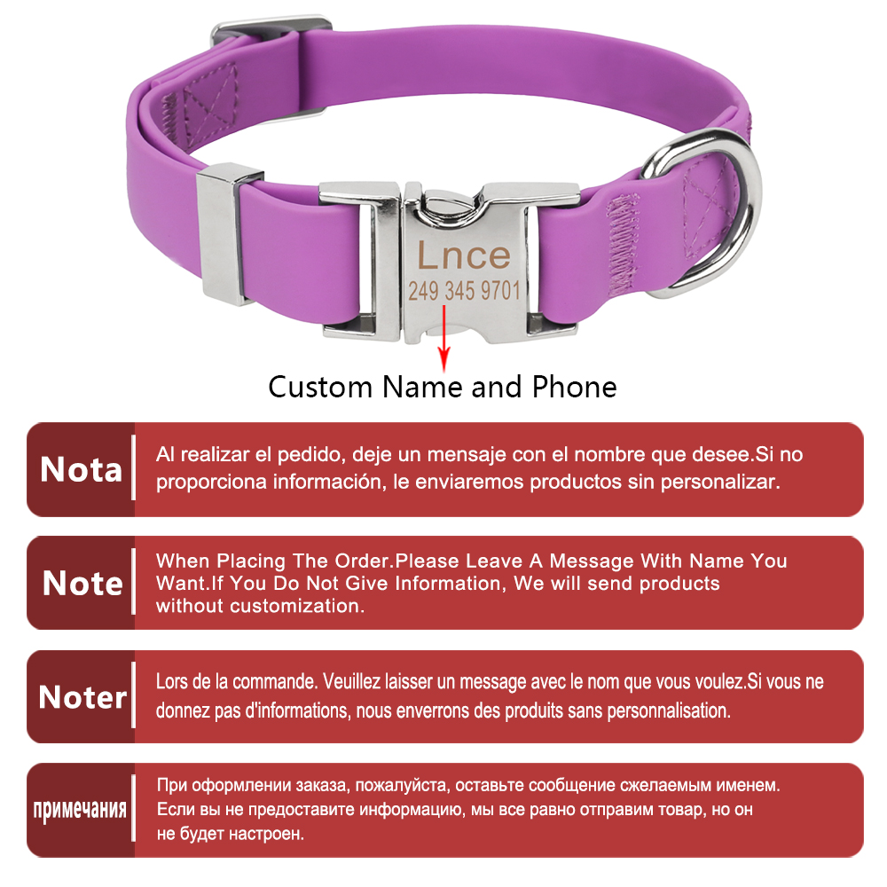 Personalized Silicone Pet Collar PVC Waterproof Adjustable Custom Dog Collar Free Engraving Name and Phone Tag Pet Accessories