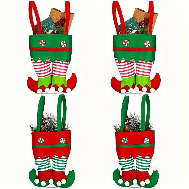 Christmas 4pcs Christmas Elf Boot Candy Bags Set - Festive Handheld Stocking Fillers for Holiday Party Decor & Gift Wrapping .